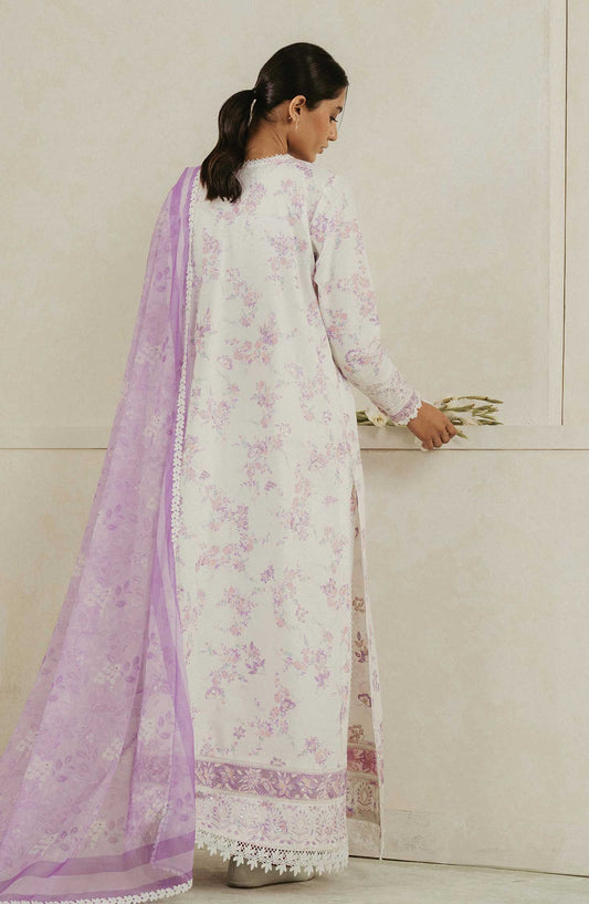 Amore by Ayzel Embroidered Lawn Unstitched 3 Piece Suit - AL-25-V4-01 Azure - AY25AS - White - Suumer Collection