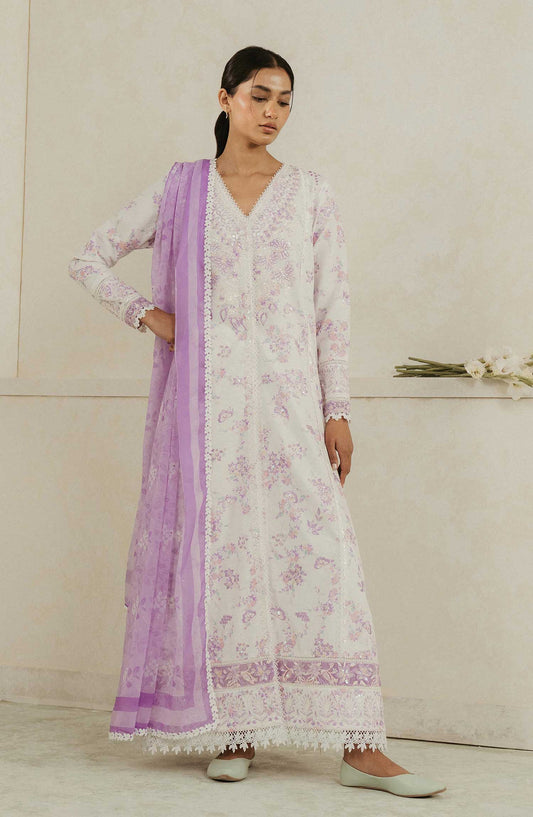 Amore by Ayzel Embroidered Lawn Unstitched 3 Piece Suit - AL-25-V4-01 Azure - AY25AS - White - Suumer Collection