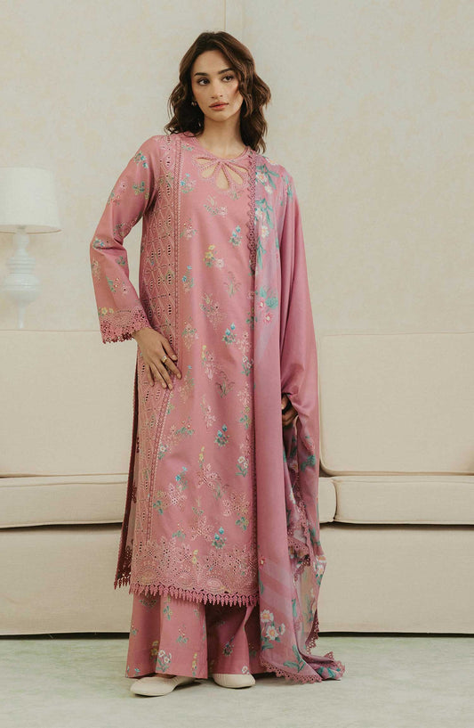 Amore by Ayzel Embroidered Lawn Unstitched 3 Piece Suit - AL-25-V4-04 Grace - AY25AS - Pink - Suumer Collection