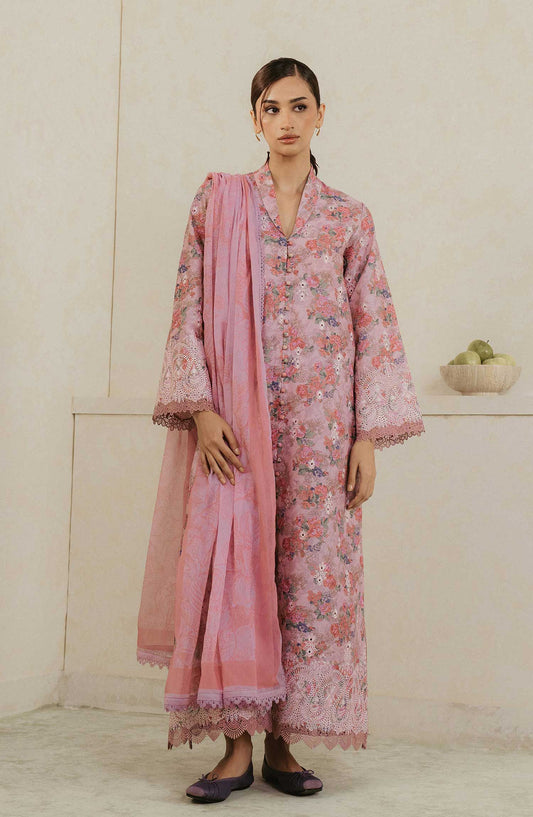 Amore by Ayzel Embroidered Lawn Unstitched 3 Piece Suit - AL-25-V4-08 Rose - AY25AS - Pink - Suumer Collection