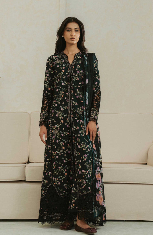 Amore by Ayzel Embroidered Lawn Unstitched 3 Piece Suit - AL-25-V4-10 Jade - AY25AS - Black - Suumer Collection
