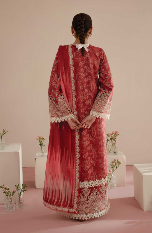 Floral Charm by Afrozeh Embroidered Lawn Unstitched 3 Piece - AL-25-V5-01 Daina - AF25FC - Red - Summer Collection
