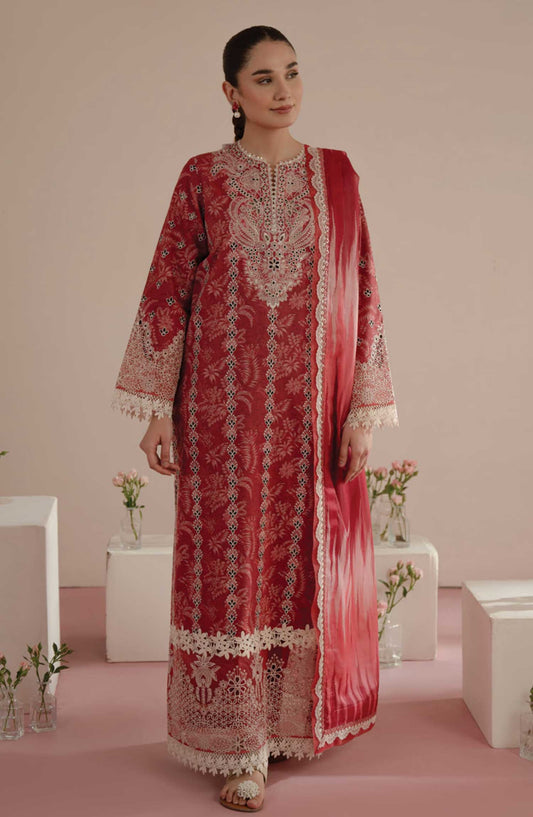 Floral Charm by Afrozeh Embroidered Lawn Unstitched 3 Piece - AL-25-V5-01 Daina - AF25FC - Red - Summer Collection