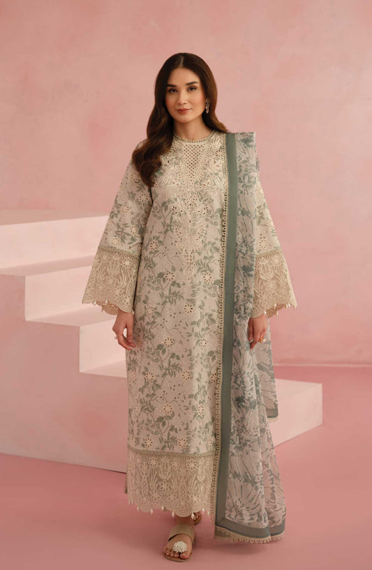 Floral Charm by Afrozeh Embroidered Lawn Unstitched 3 Piece - AL-25-V5-04 Kylon - AF25FC - White - Summer Collection
