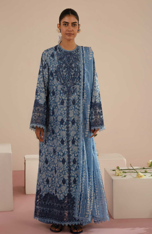 Floral Charm by Afrozeh Embroidered Lawn Unstitched 3 Piece - AL-25-V5-05 Kalina - AF25FC - Blue - Summer Collection