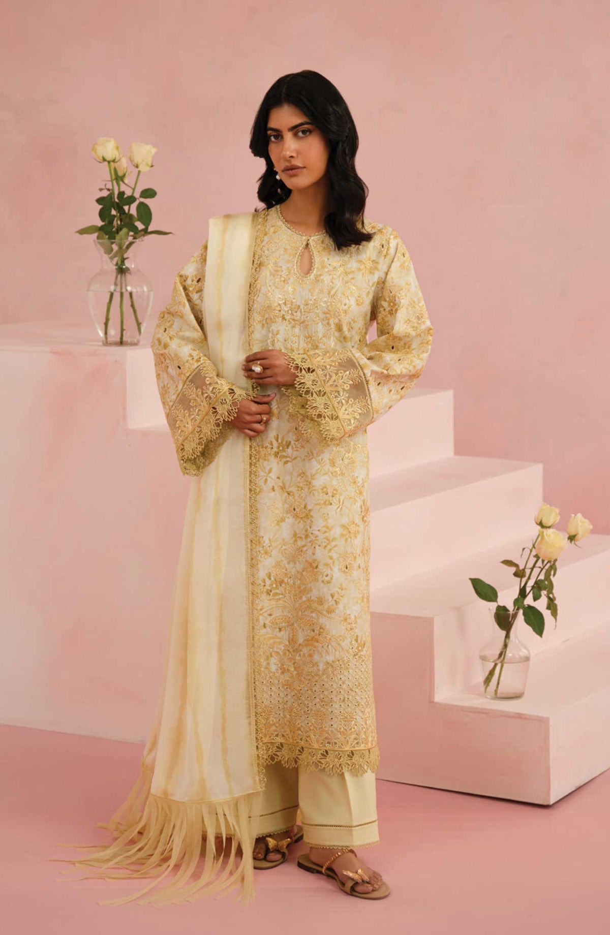 Floral Charm by Afrozeh Embroidered Lawn Unstitched 3 Piece - AL-25-V5-06 Arbor - AF25FC - Yellow - Summer Collection