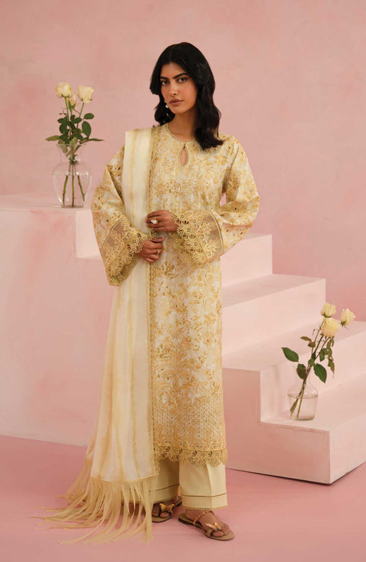 Floral Charm by Afrozeh Embroidered Lawn Unstitched 3 Piece - AL-25-V5-06 Arbor - AF25FC - Yellow - Summer Collection