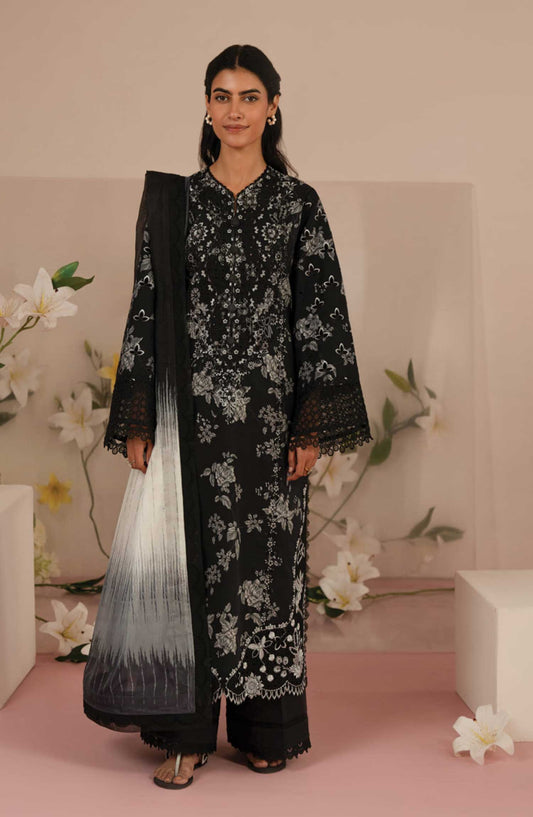 Floral Charm by Afrozeh Embroidered Lawn Unstitched 3 Piece - AL-25-V5-07 Lupine - AF25FC - Black - Summer Collection