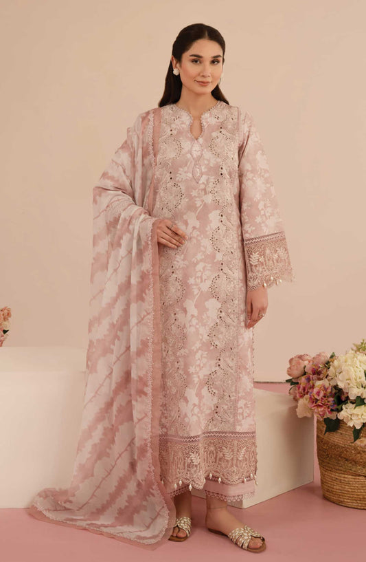 Floral Charm by Afrozeh Embroidered Lawn Unstitched 3 Piece - AL-25-V5-08 Myrtle - AF25FC - pink - Summer Collection