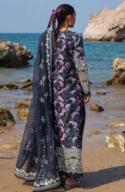 Afrozeh Embroidered Lawn Unstitched 3 Piece Suit - AL-25-V6-01 Velour - AF25ESUL - Black - Summer Collection