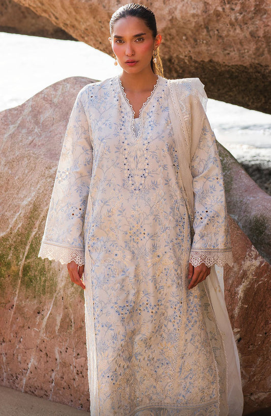 Afrozeh Embroidered Lawn Unstitched 3 Piece Suit - AL-25-V6-03 Nerida - AF25ESUL - Off White - Summer Collection