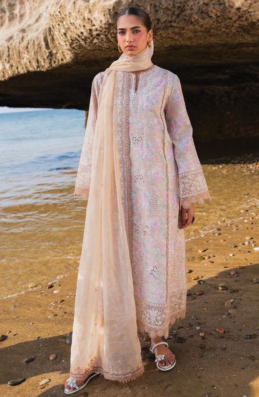 Afrozeh Embroidered Lawn Unstitched 3 Piece Suit - AL-25-V6-04 Zephyria - AF25ESUL - Beige - Summer Collection
