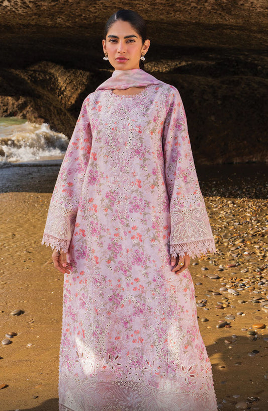 Afrozeh Embroidered Lawn Unstitched 3 Piece Suit - AL-25-V6-05 Zar - AF25ESUL - Pink - Summer Collection