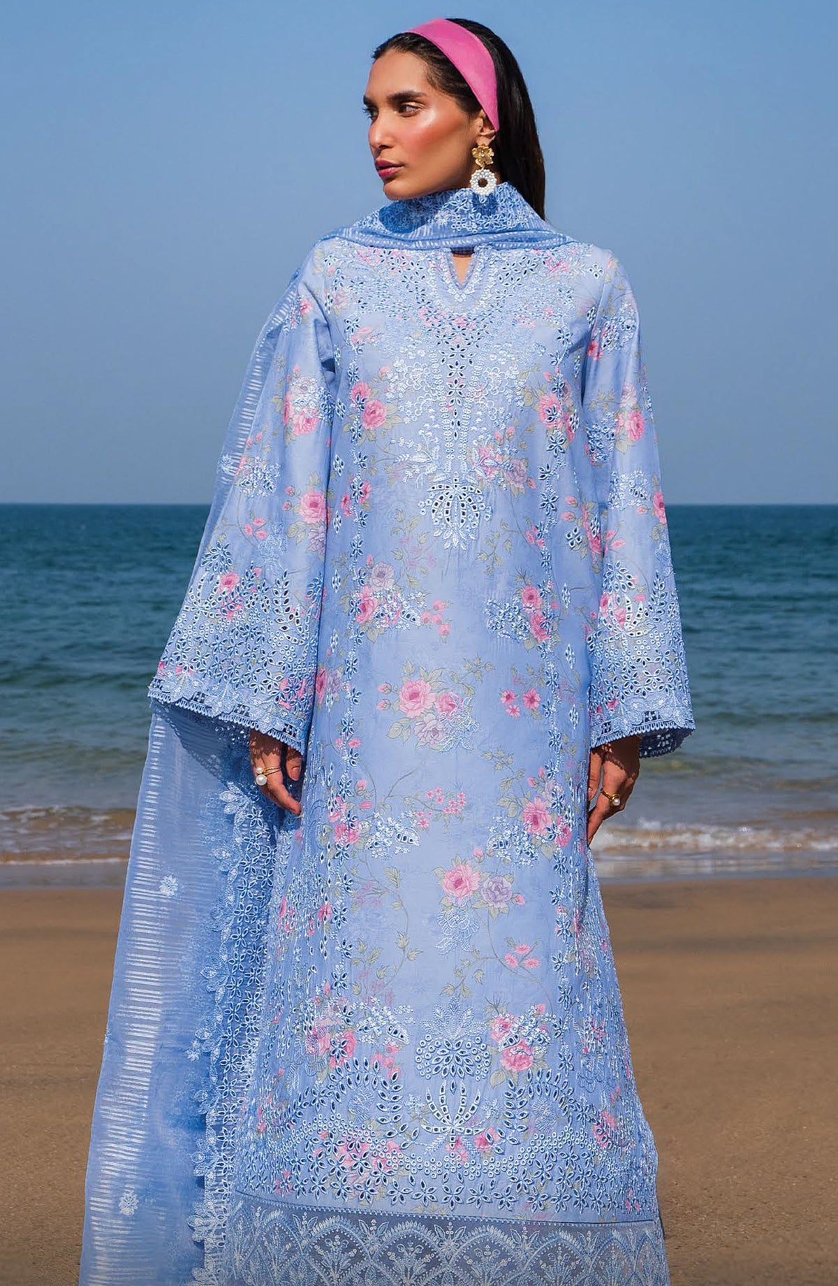 Afrozeh Embroidered Lawn Unstitched 3 Piece Suit - AL-25-V6-07 Lior - AF25ESUL - Blue - Summer Collection