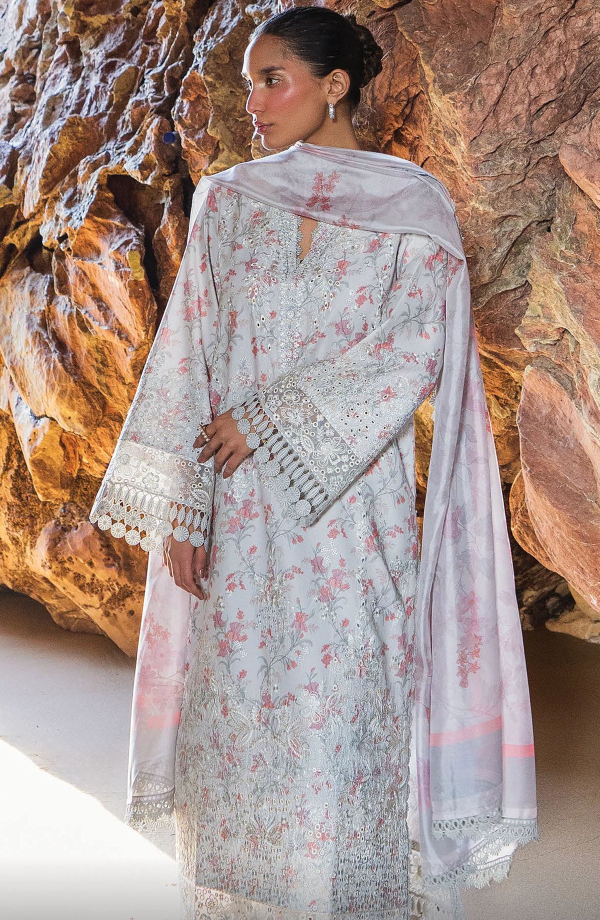 Afrozeh Embroidered Lawn Unstitched 3 Piece Suit - AL-25-V6-09 Nyssa - AF25ESUL - White - Summer Collection