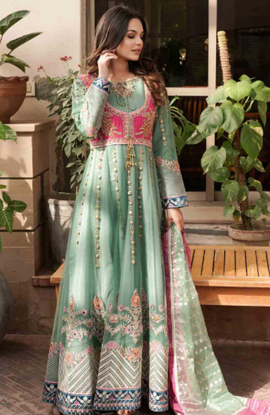 Allys Embroidered Net Stitched 3 Piece - Al-3285 - Green - Festive Collection
