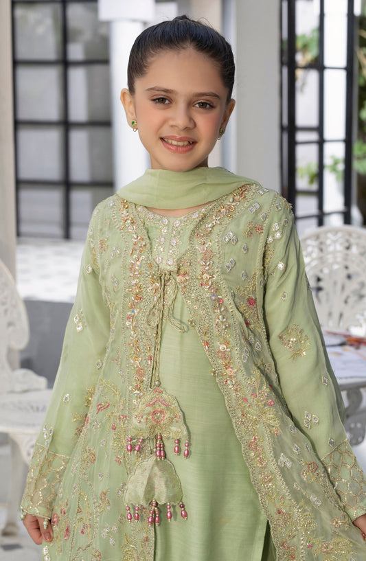 Noor by Allys Embroidered Chiffon Stitched 3 Piece - AL-4099 - AL25N - Light Lime - Formal Kids Collection