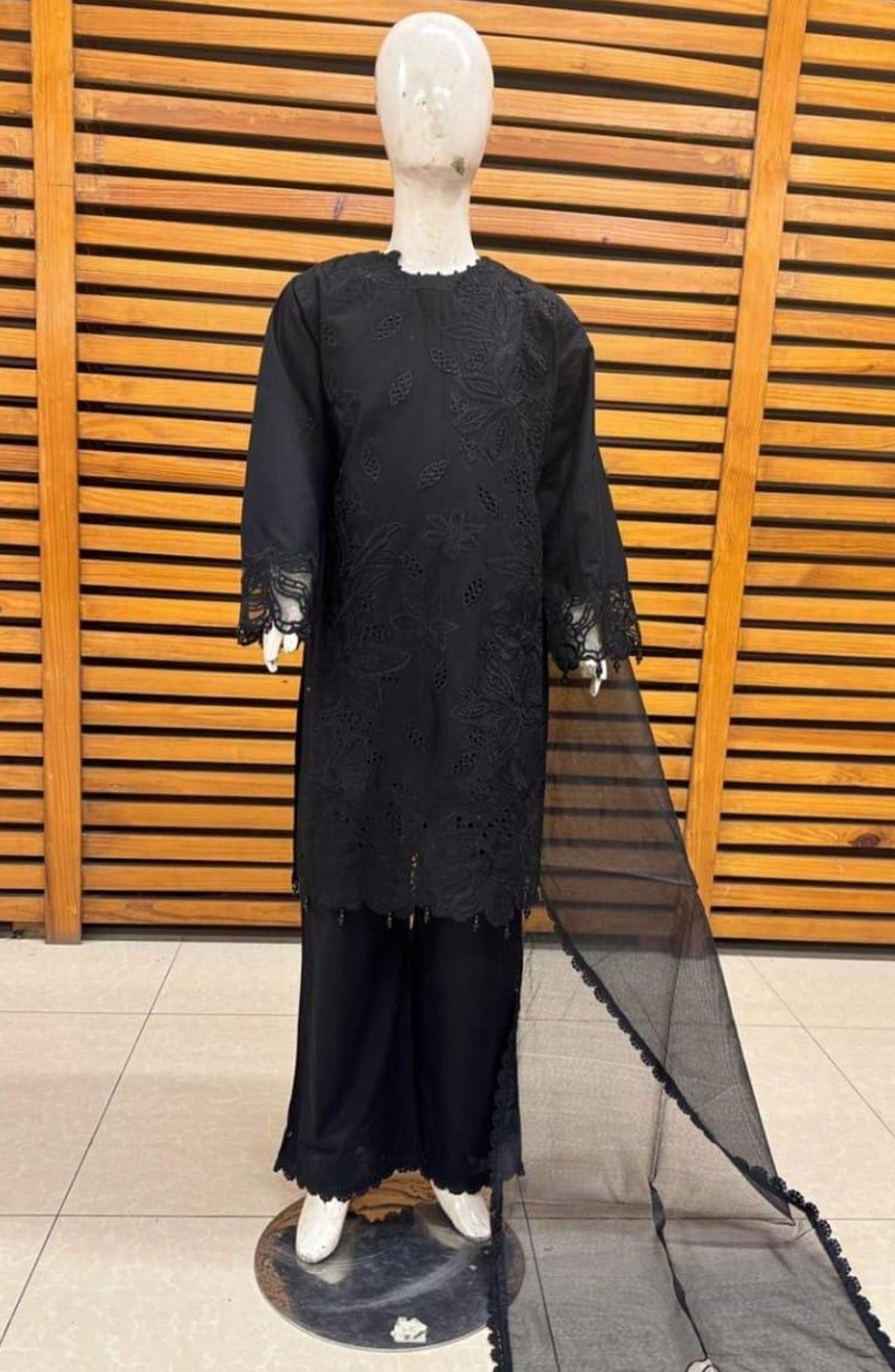 Allys Embroidered Cotton Stitched 3 Piece Suit - D-01 Black - ALL25KFC - Black - Festive Girls Collection