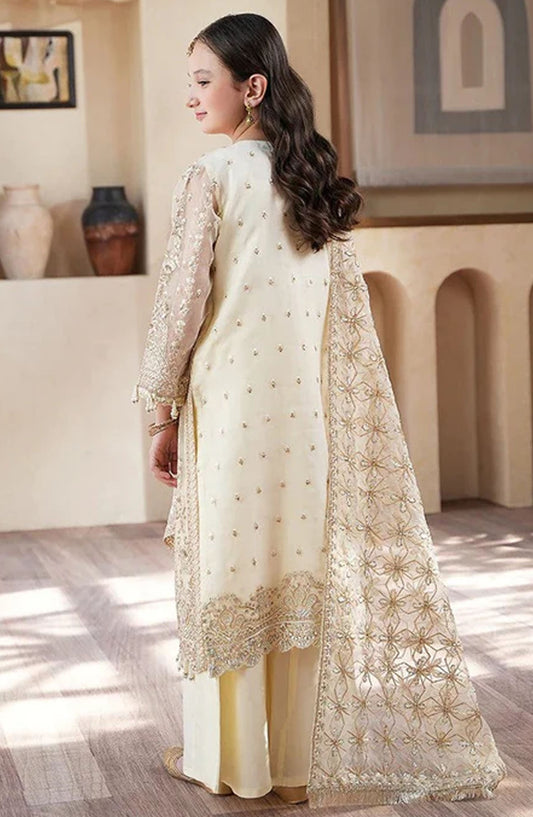 Allys Embroidered Organza Stitched 3 Piece Suit - AL-3881 - ALL25KFC - Off White - Festive Girls Collection