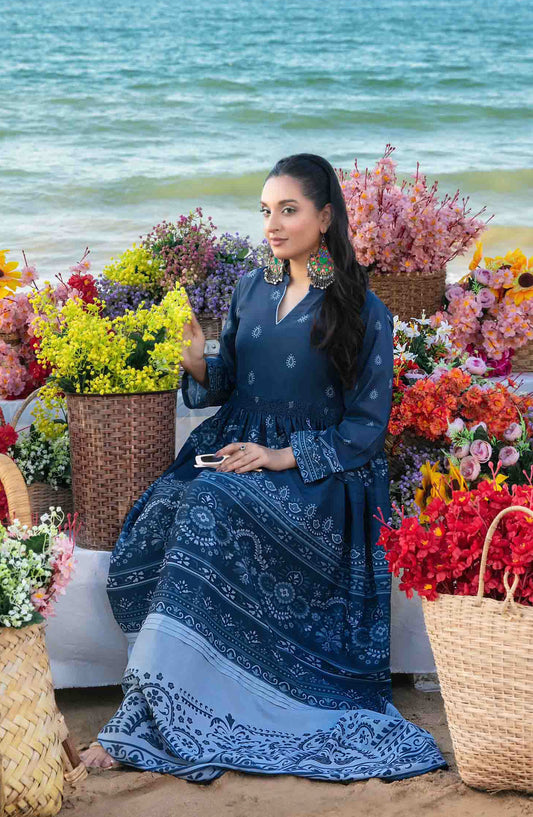 Alzane by Tawakkal Fabric Printed Lawn Stitched 1 Piece Maxi - D-1405 - TF25ALV2 - Blue - Summer Collection