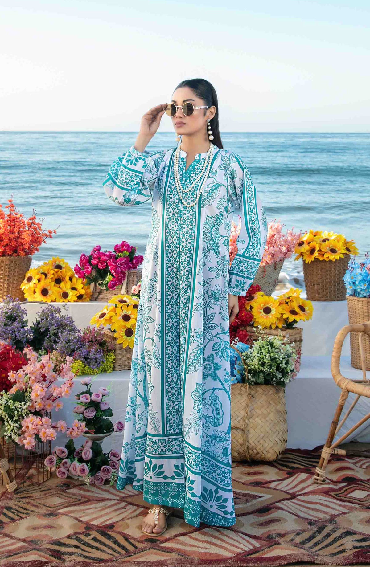 Alzane By Tawakkal Fabric Printed Swiss Stitched 1 Piece Maxi - D-1418 - TF25APSM - White - Summer Collection