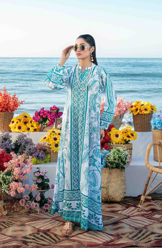 Alzane By Tawakkal Fabric Printed Swiss Stitched 1 Piece Maxi - D-1418 - TF25APSM - White - Summer Collection