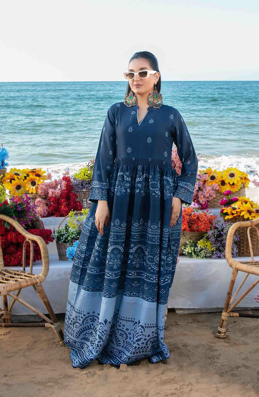 Alzane by Tawakkal Fabric Printed Lawn Stitched 1 Piece Maxi - D-1405 - TF25ALV2 - Blue - Summer Collection
