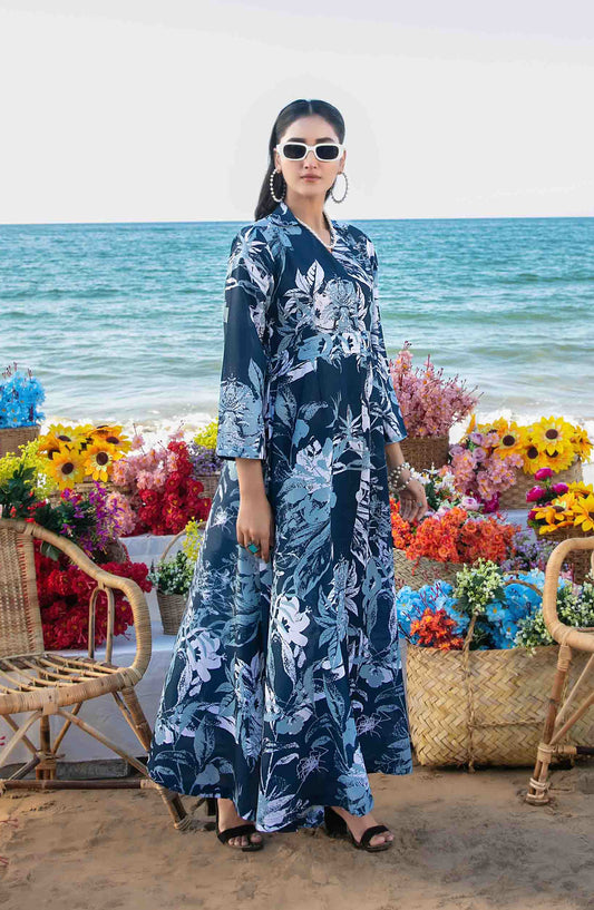 Alzane By Tawakkal Fabric Printed Swiss Stitched 1 Piece Maxi - D-1410 - TF25APSM - Blue - Summer Collection