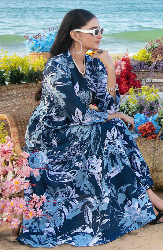 Alzane By Tawakkal Fabric Printed Swiss Stitched 1 Piece Maxi - D-1410 - TF25APSM - Blue - Summer Collection