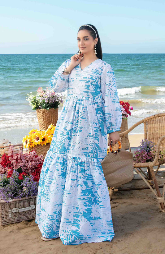 Alzane by Tawakkal Fabric Printed Lawn Stitched 1 Piece Maxi - D-1403 - TF25ALV2 - Blue - Summer Collection