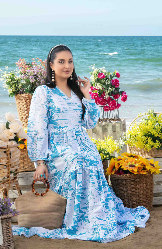Alzane by Tawakkal Fabric Printed Lawn Stitched 1 Piece Maxi - D-1403 - TF25ALV2 - Blue - Summer Collection