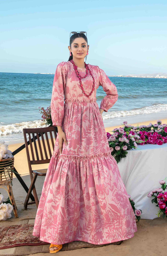 Alzane By Tawakkal Fabric Printed Swiss Stitched 1 Piece Maxi - D-1409 - TF25APSM - Pink - Summer Collection