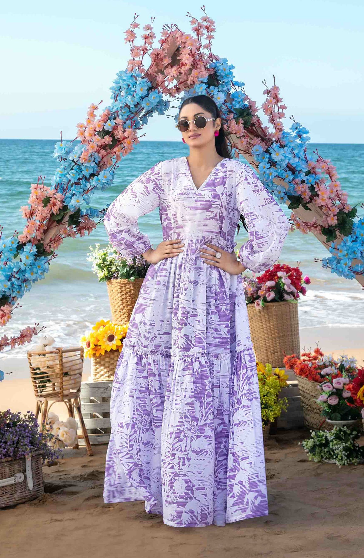 Alzane By Tawakkal Fabric Printed Swiss Stitched 1 Piece Maxi - D-1407 - TF25APSM - Purple - Summer Collection
