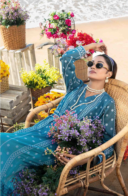 Alzane by Tawakkal Fabric Printed Lawn Stitched 1 Piece Maxi - D-1401 - TF25ALV2 - Blue - Summer Collection