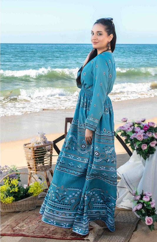 Alzane By Tawakkal Fabric Printed Swiss Stitched 1 Piece Maxi - D-1406 - TF25APSM - Blue - Summer Collection