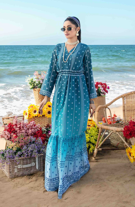 Alzane by Tawakkal Fabric Printed Lawn Stitched 1 Piece Maxi - D-1401 - TF25ALV2 - Blue - Summer Collection