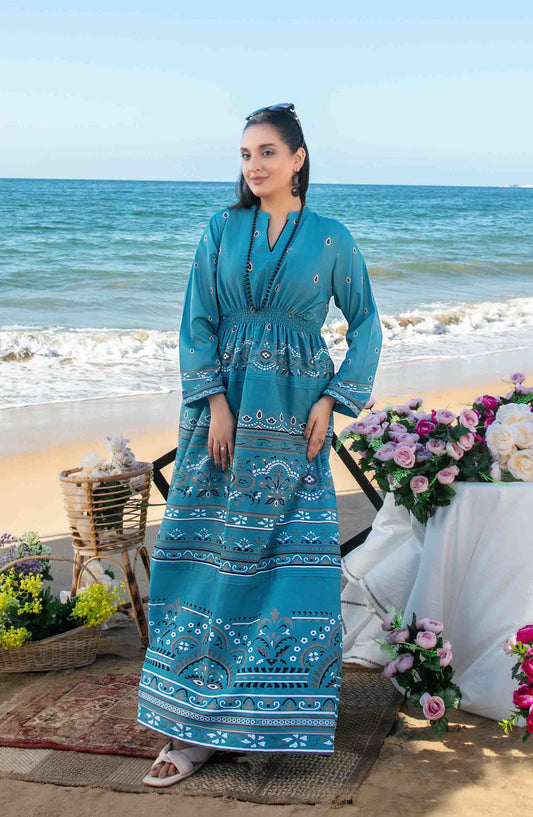 Alzane By Tawakkal Fabric Printed Swiss Stitched 1 Piece Maxi - D-1406 - TF25APSM - Blue - Summer Collection