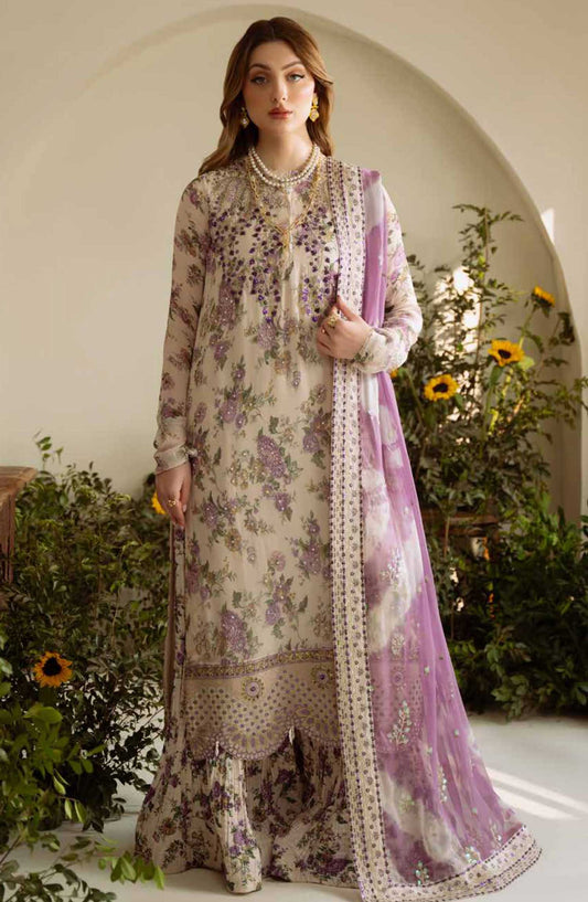 Amaya by Nureh Embroidered Chiffon Unstitched 4 Piece - AM 07 - NU25A - White - Festive Collection