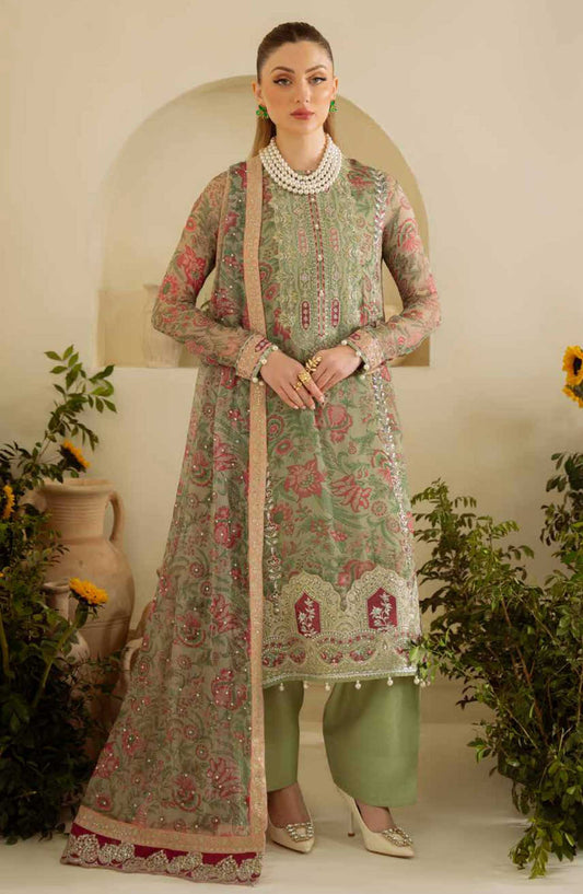 Amaya by Nureh Embroidered Chiffon Unstitched 4 Piece - AM 08 - NU25A - Green - Festive Collection