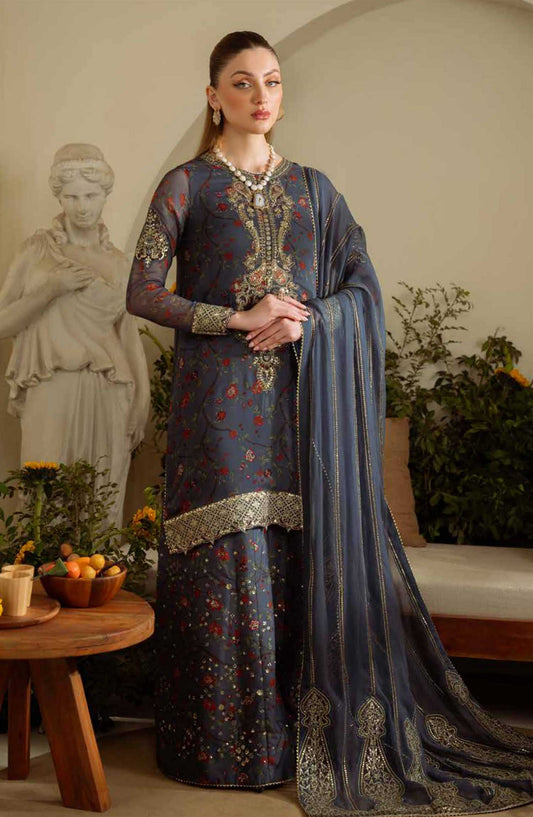 Amaya by Nureh Embroidered Chiffon Unstitched 4 Piece - AM 10 - NU25A - Blue - Festive Collection