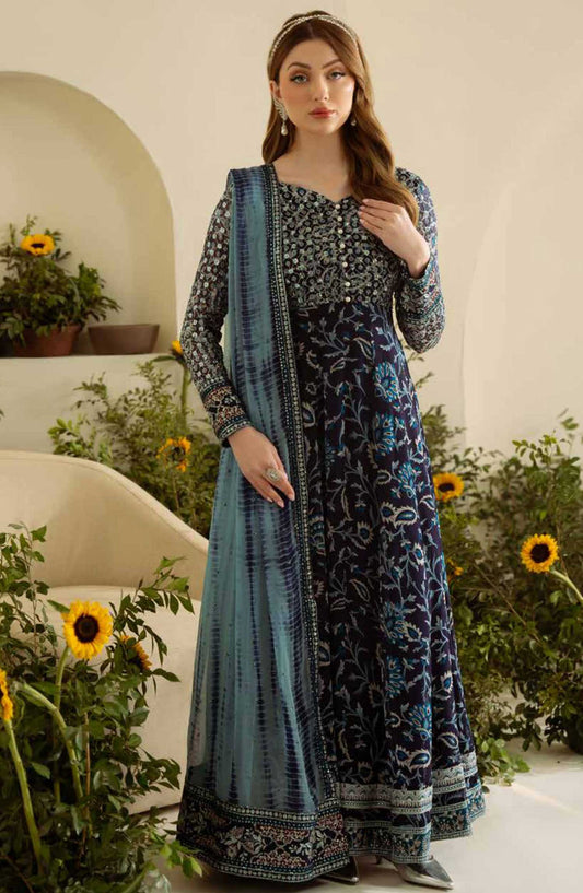 Amaya by Nureh Embroidered Chiffon Unstitched 4 Piece - AM 12 - NU25A - Navy Blue - Festive Collection