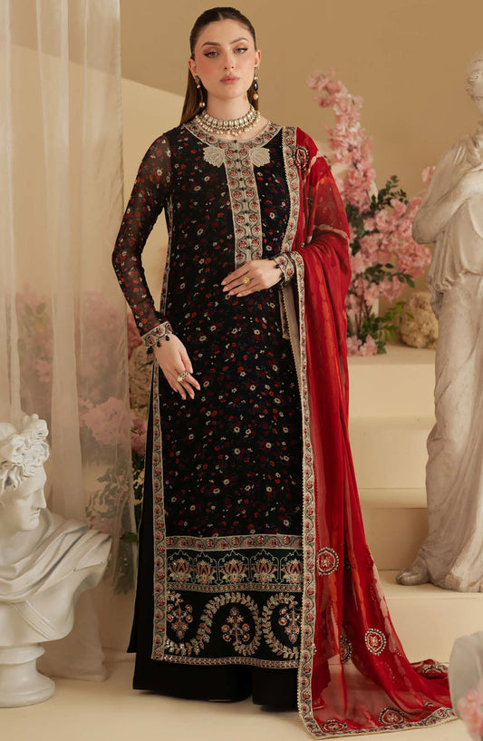 Amaya by Nureh Embroidered Chiffon Unstitched 4 Piece Suit - AM-18 - NU25ALC - Black - Wedding Collection