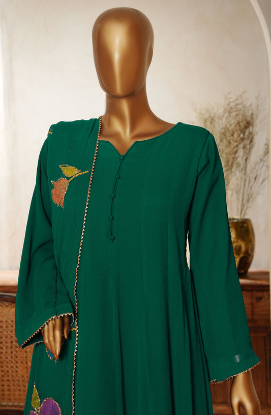 Naqsh by Amna Khadija Fancy Chiffon Stitched 3 Piece Frock - NLF-04 - AM25NLF - Green - Festive Collection