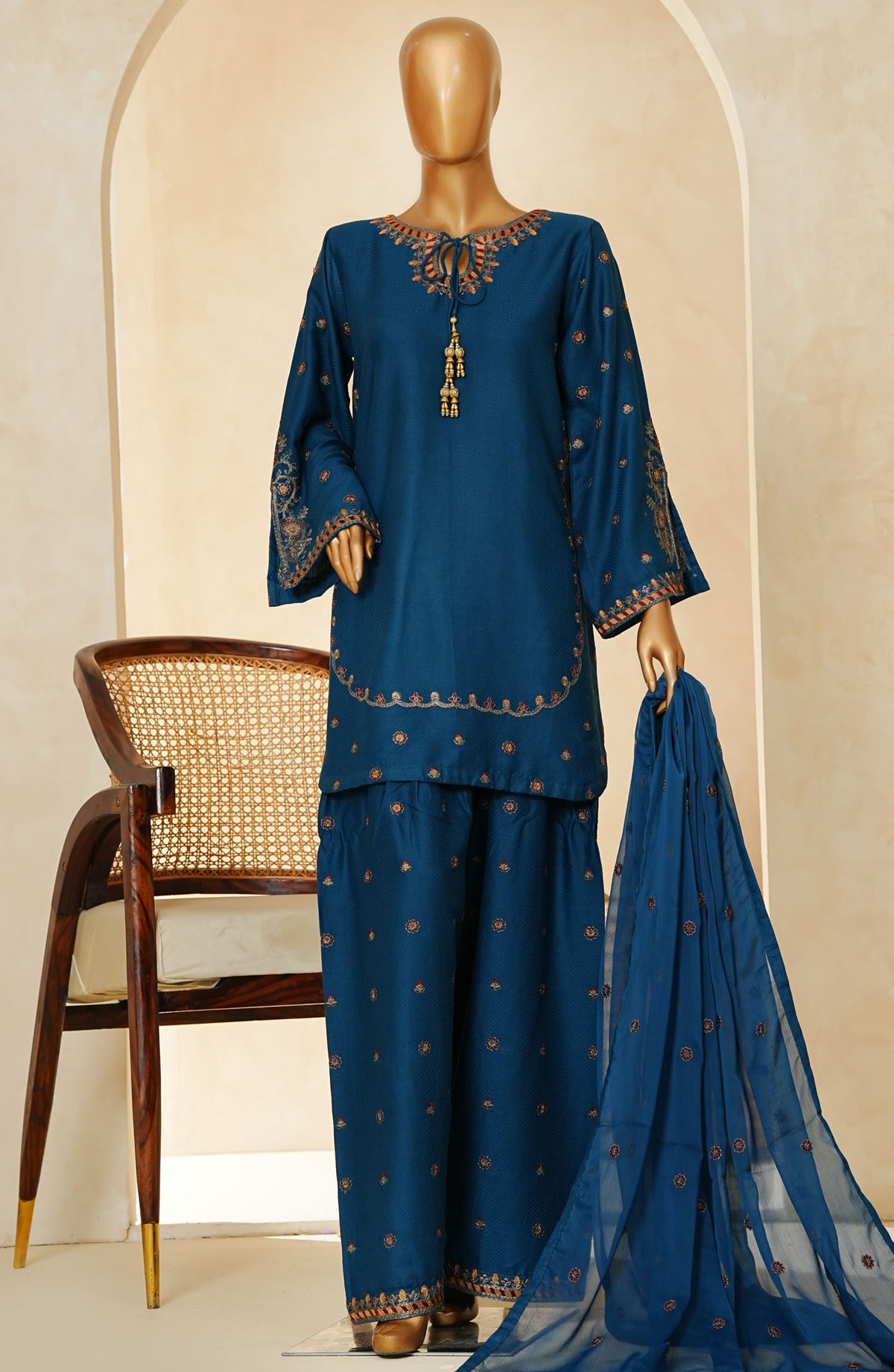 Amna Khadija Embroidered Cotton Stitched 3 Piece Suit - DDEE-02 - AM25DDEE - Blue - Festive Collection