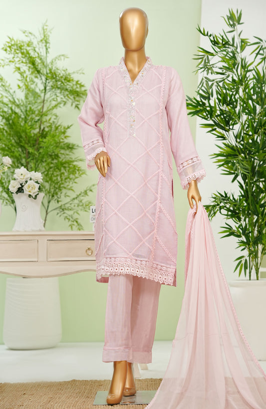 Opulent by Amna Khadija Embroidered Khaddi Net Stitched 3 Piece Suit - AM25OOPLEE2 - OOPLEE-04 - Pink - Festive Collection