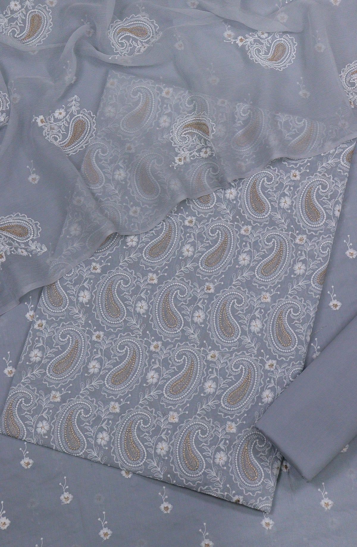 Nuriya by Amna Khadija Embroidered Lawn Unstitched 3 Piece Suit - D-02 - AM25NUYBC - Grey - Summer Collection