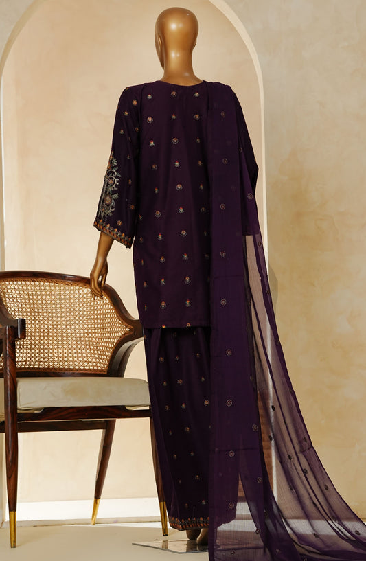 Amna Khadija Embroidered Cotton Stitched 3 Piece Suit - DDEE-01 - AM25DDEE - Purple - Festive Collection