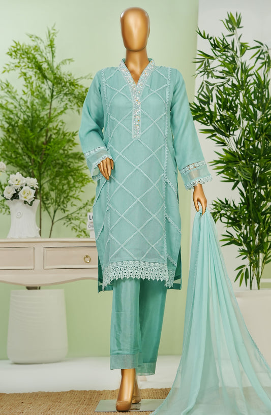 Opulent by Amna Khadija Embroidered Khaddi Net Stitched 3 Piece Suit - AM25OOPLEE2 - OOPLEE-03 - Blue - Festive Collection