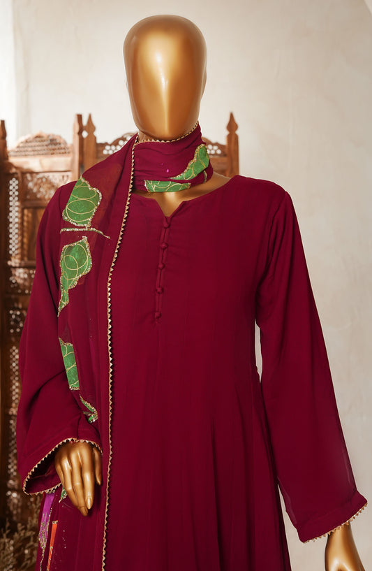 Naqsh by Amna Khadija Fancy Chiffon Stitched 3 Piece Frock - NLF-02 - AM25NLF - Red - Festive Collection