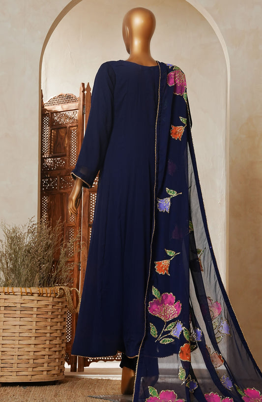 Naqsh by Amna Khadija Fancy Chiffon Stitched 3 Piece Frock - NLF-01 - AM25NLF - Blue - Festive Collection